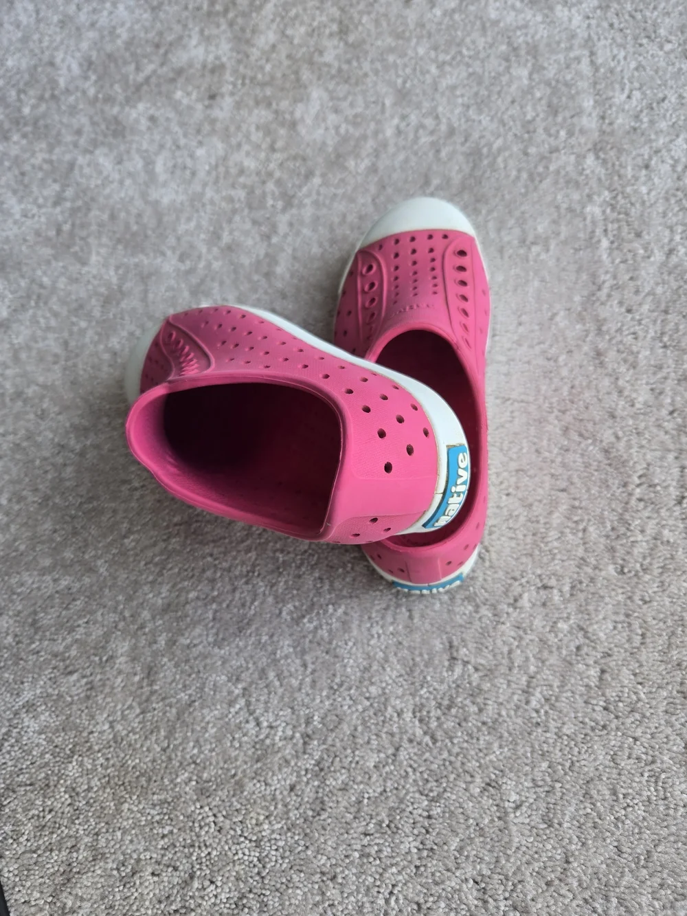 Native Kids Slip-On Sneakers in Bright Pink with White Toe Caps - Picture 6 of 6